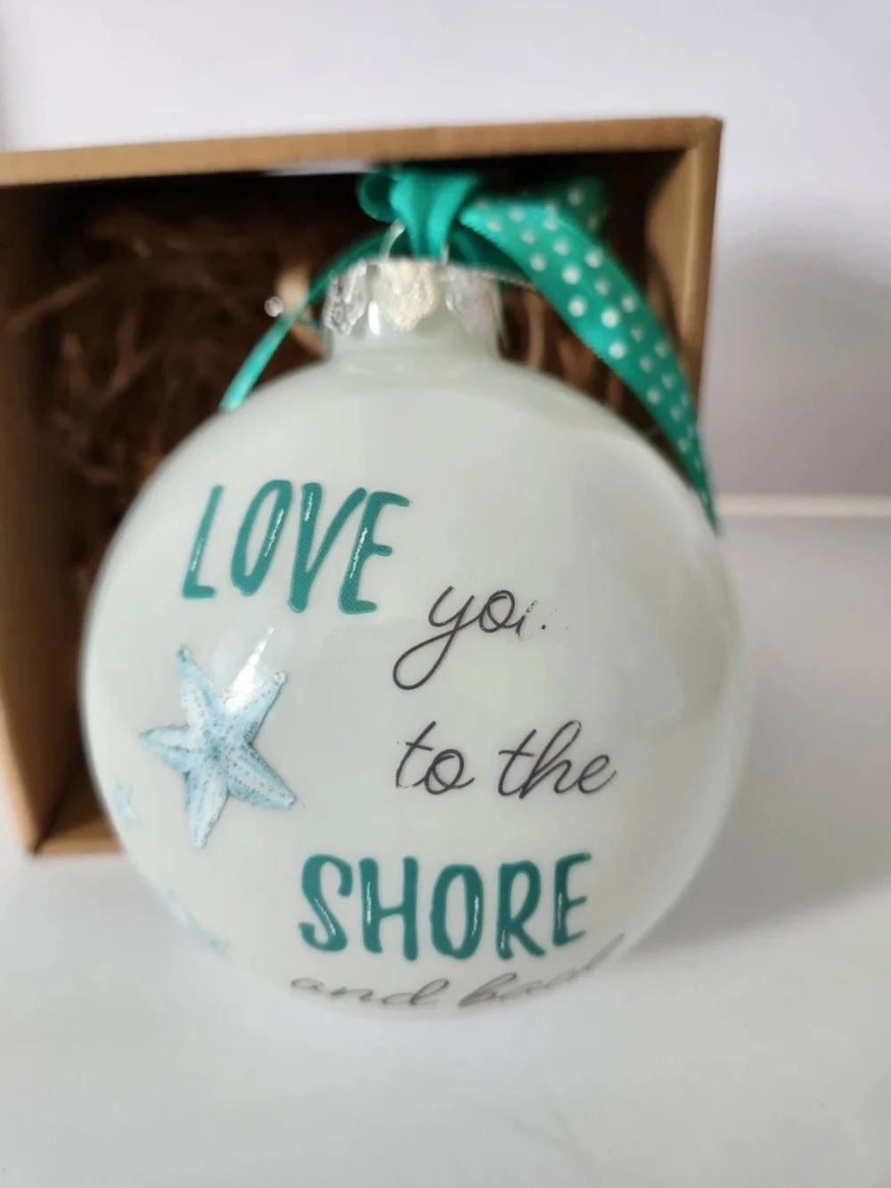 White and Teal 'Love You to the Shore and Back' Holiday Ornament